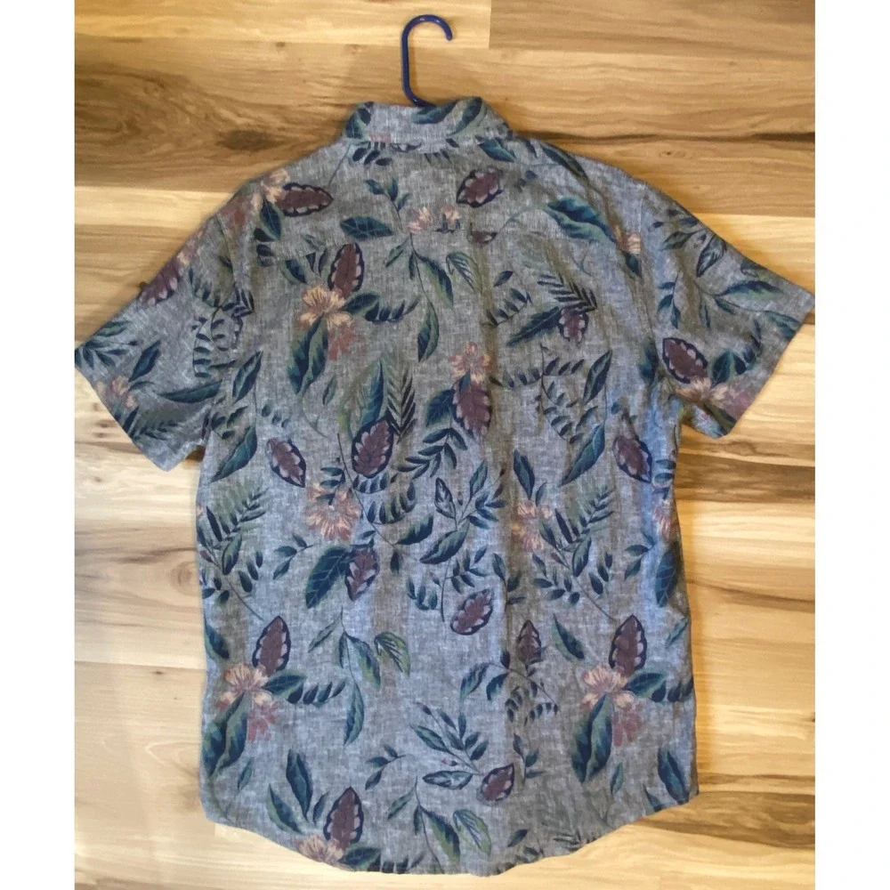 Hollister Mens Blue Tropical Floral Linen Blend Short Sleeve Button Down Shirt L